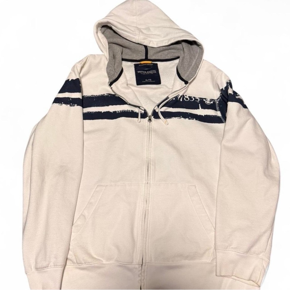 White and Navy Zip-Up Hoodie